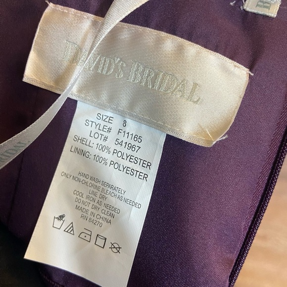 David’s Bridal Plum Purple Beaded Ruched Strapless Bridal Gown - Picture 13 of 15